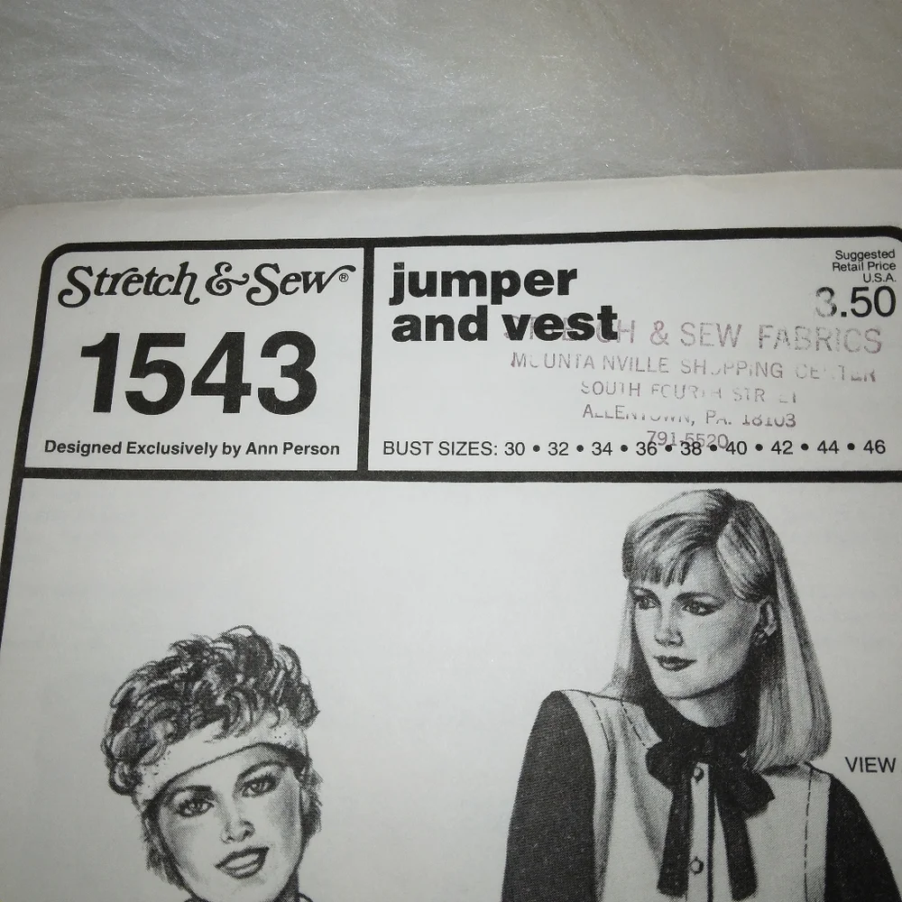 STRETCH & SEW 1543 Jumper and Vest, Bust size 30-32-34-36-38-40-42-44-46